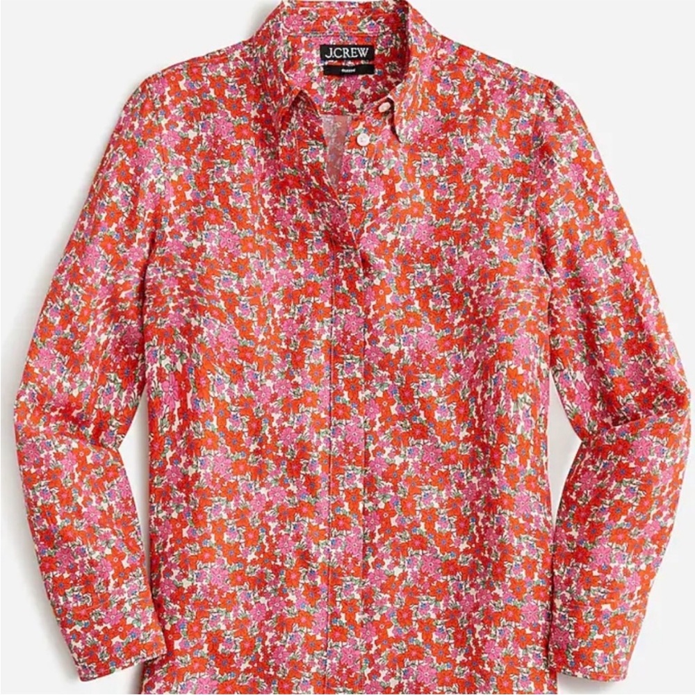 NWT J. Crew Classic-fit drapey cupro button-down shirt in pink floral